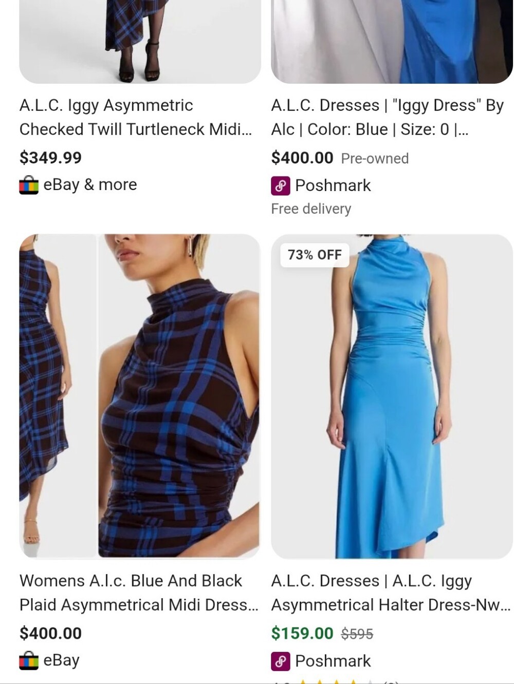 ALC Blue Plaid Iggy Dress - Asymmetrical Punk Sleeveless Maxi - Picture 15 of 16